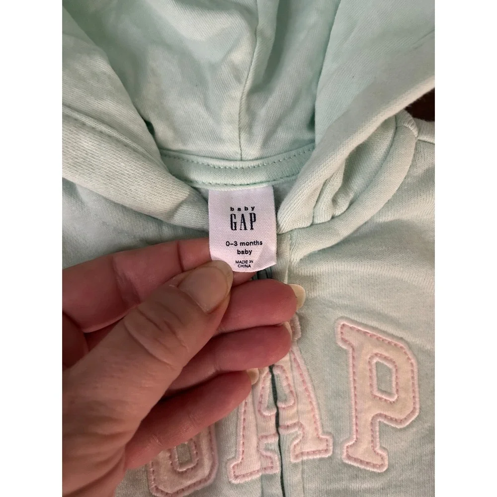 Gap Baby Mint Green Bear Ear Hooded Fleece Romper Zip Up 0-3 Months